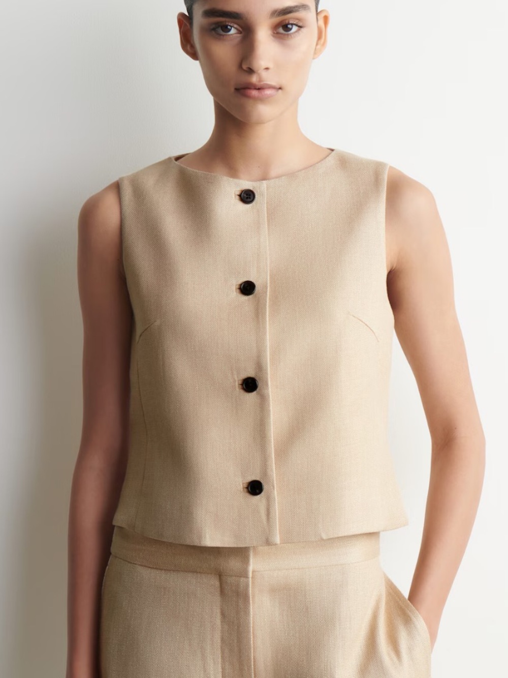 COS beige Textured Sleeveless Button Vest NWT